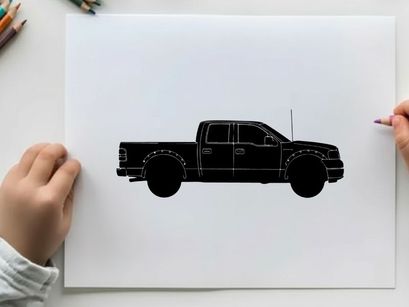 Silhouette of a pickup truck against a white background
