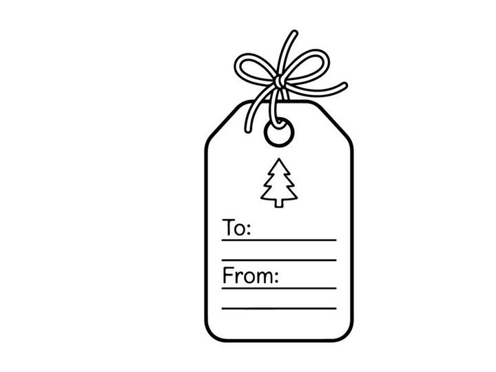 Schwarz-weißes Geschenkanhänger-Symbol mit Weihnachtsbaum-Icon