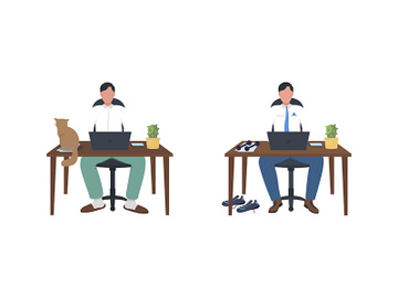 Business man at desk flat color vector faceless character set preview picture