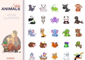 Set of comic animals, cartoon character animals vector illustration collection.