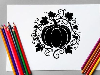Abóbora Elegante de Halloween com Folhas e Enfeites em Espiral