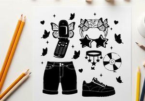 Silhouette of 90s fashion and music silhouette