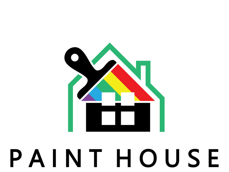 logo icon illustration house paint with a blend of brushes and rollers for house wall paint design, minimalist house, painting, interior, building, property business, wallpaper, vector concept