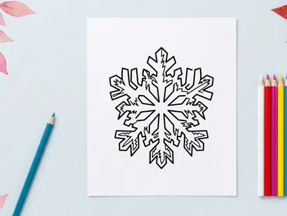 Black and white snowflake icon isolated on white background for Christmas design projects.