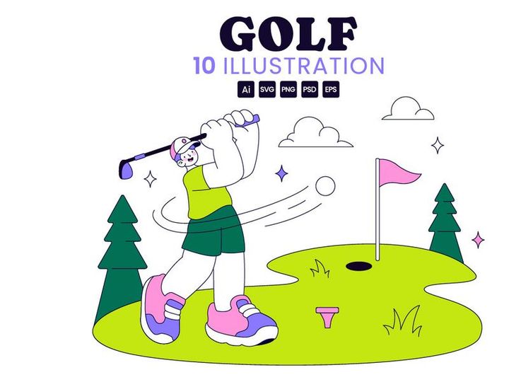 10 Golf Sport Vector Illustration
