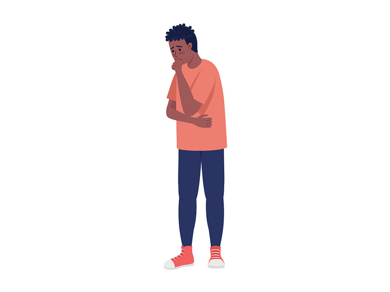 Thoughtful upset man semi flat color vector character