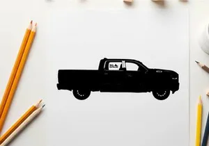 Silhouette of a black pickup truck on a white background