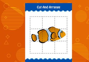10 Pages Cut and arrange with a fish worksheet for kids. Educational game for children