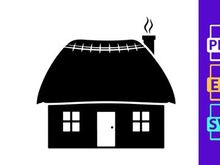 Thatched roof cottage with smoking chimney