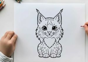 Cute lynx kitten sitting cartoon vector illustration flat design