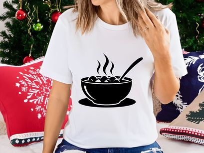 Hot soup bowl steaming spoon minimalist black white illustration