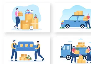 16 Home Relocation Cartoon Illustration
