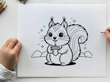 Cute squirrel holding acorn vector illustration flat design preview picture