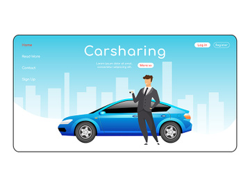 Carsharing landing page flat color vector template preview picture
