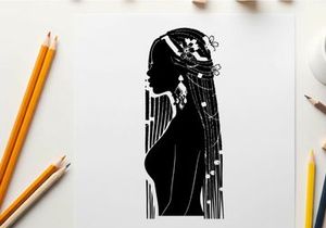 Silhouette of a woman with long hair and ornaments