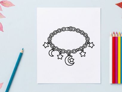 Ilustração de pulseira de charme celestial. Ícone de joia de lua e estrela em fundo branco.
