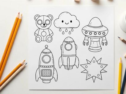 Cute space toys and alien vector illustration flat design