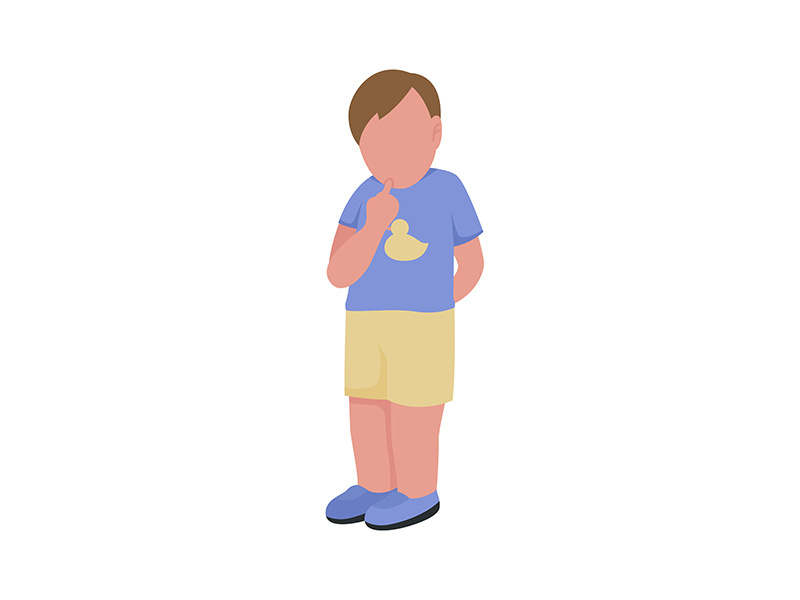 Shy little boy semi flat color vector character