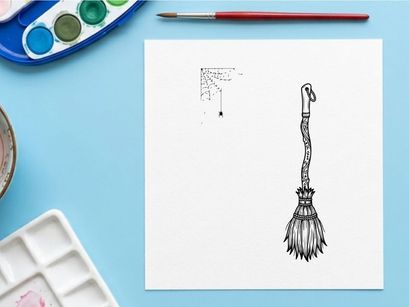 Hand-drawn broom illustration for cleaning and home decor. Vector-style household cleaning tool sketch with natural bristles and wooden handle.