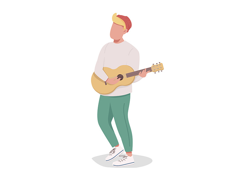 Boy playing guitar semi flat color vector character