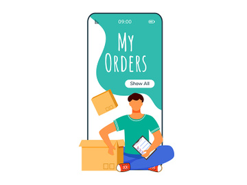 My orders cartoon smartphone vector app screen preview picture