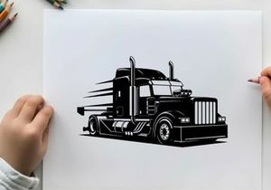 Silhouette of a semi truck with motion lines behind the trailer