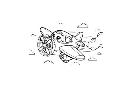Cute cartoon airplane flying in sky vector illustration