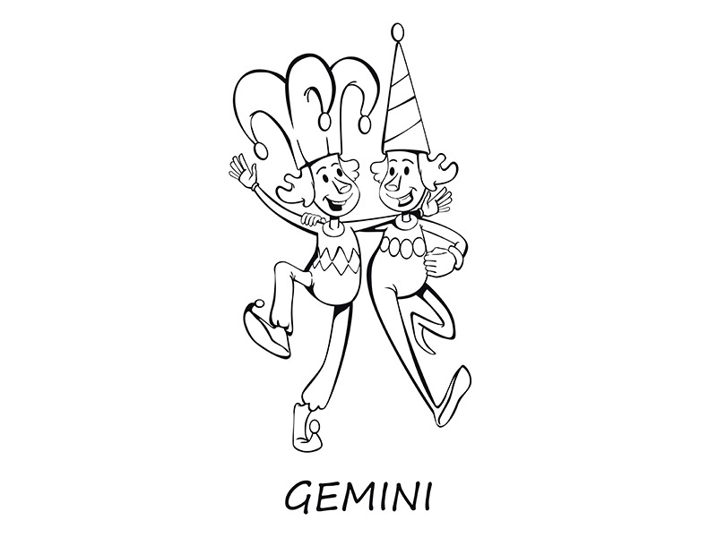Gemini zodiac sign people outline cartoon vector illustration