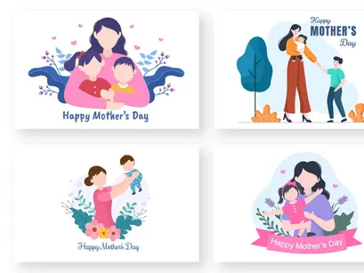 9 Happy Mother Day V2 Flat Design Illustration