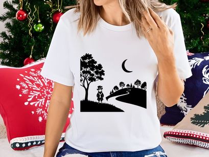 Silhouette man top hat moonlit hillside night landscape art