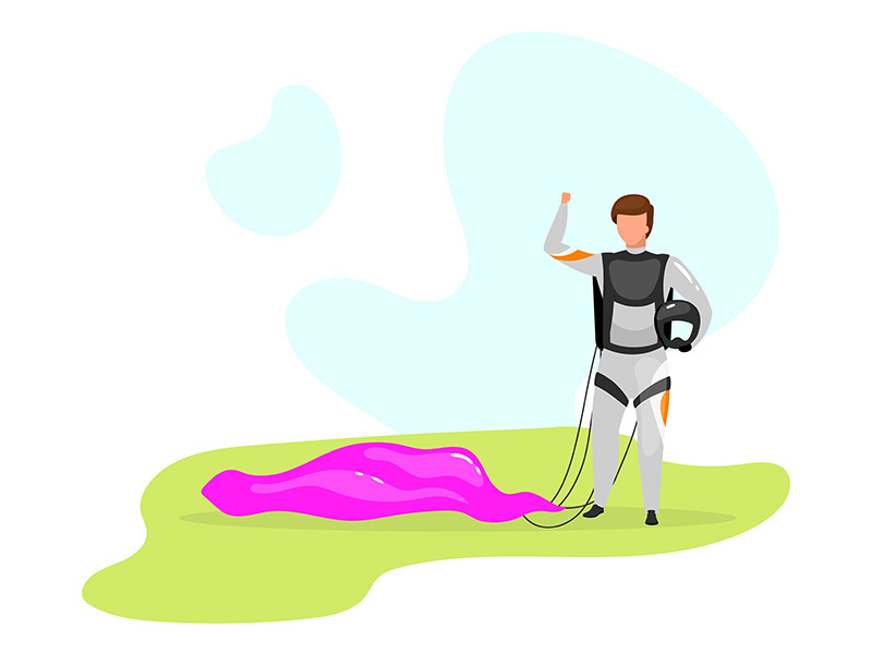 Man with parachute flat vector illustration