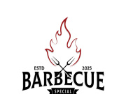 Simple Barbecue Vintage hot grill, with crossed flames and spatula. Logo for restaurant, badge, cafe and bar.vector
