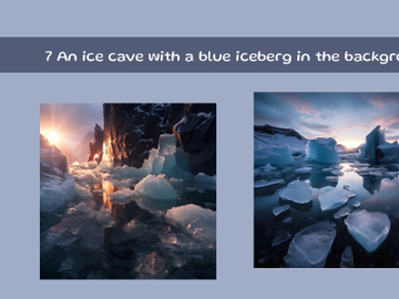 An ice cave with a blue iceberg in the background preview picture