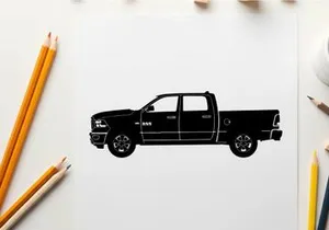 Silhouette of a black pickup truck with a double cab silhouette