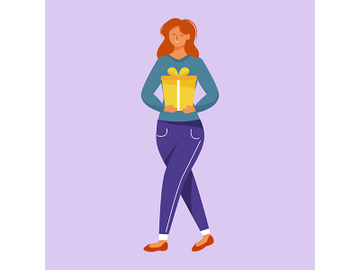 Happy woman with gift box flat vector illustration preview picture
