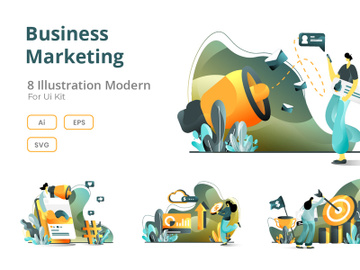 Business Online Marketing set flat illustration preview picture