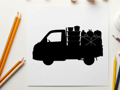 Silhouette of a van with cargo and people