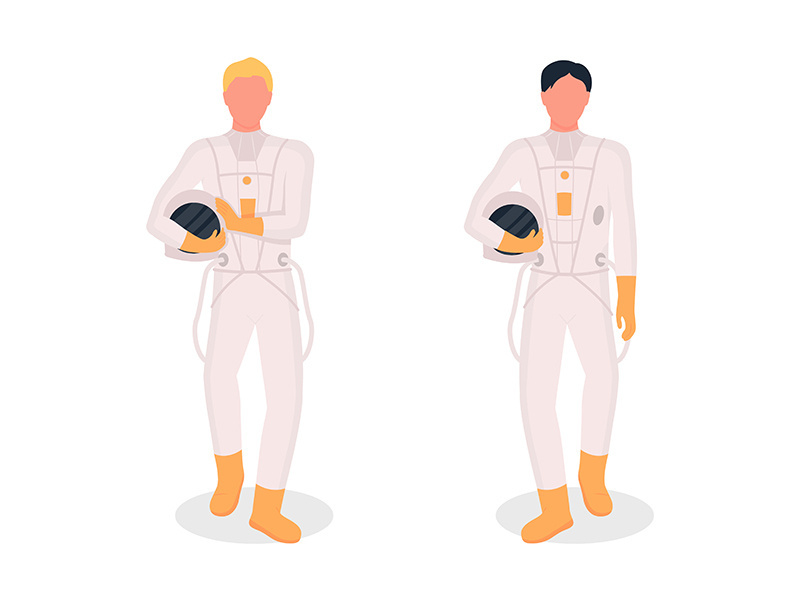 Astronauts flat color vector faceless character set