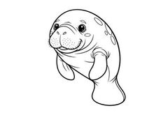 Cute smiling manatee cartoon vector illustration flat design