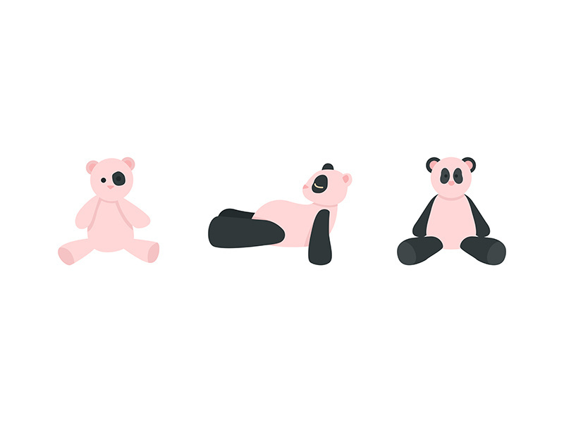 Plush bear toys flat color vector object set