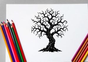 Black and White Artistic Tree Illustration for Design and Decor