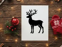 Black silhouette of a majestic reindeer with large antlers isolated on white background