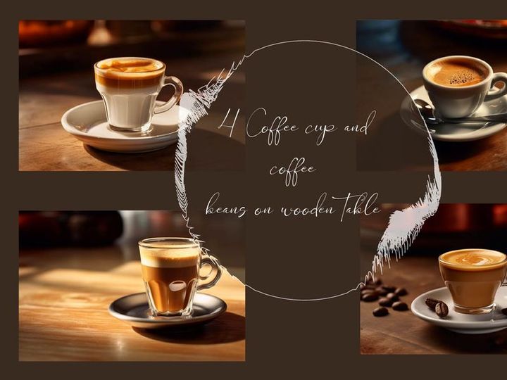 Coffee cup and coffee beans on wooden table