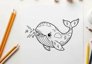 Singing whale with music notes vector illustration