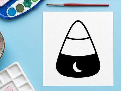 Candy corn icon for Halloween. Festive autumn treat illustration with crescent moon symbol.