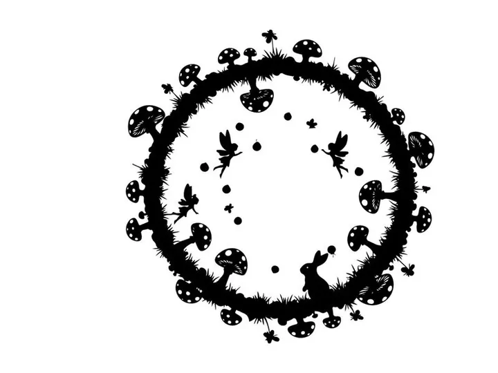 Black and white illustration of a circular floral pattern