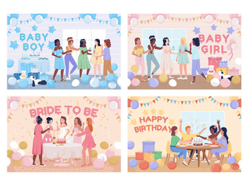 Home party flat color vector illustration set preview picture