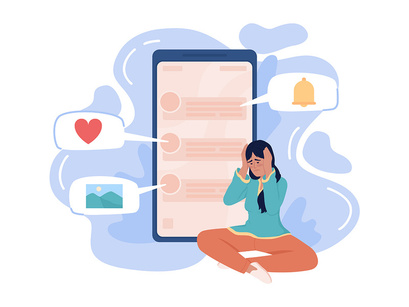 Mindfulness and internet addiction illustrations set