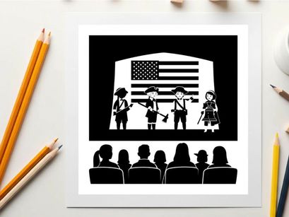 American patriotic silhouette of people watching founding fathers