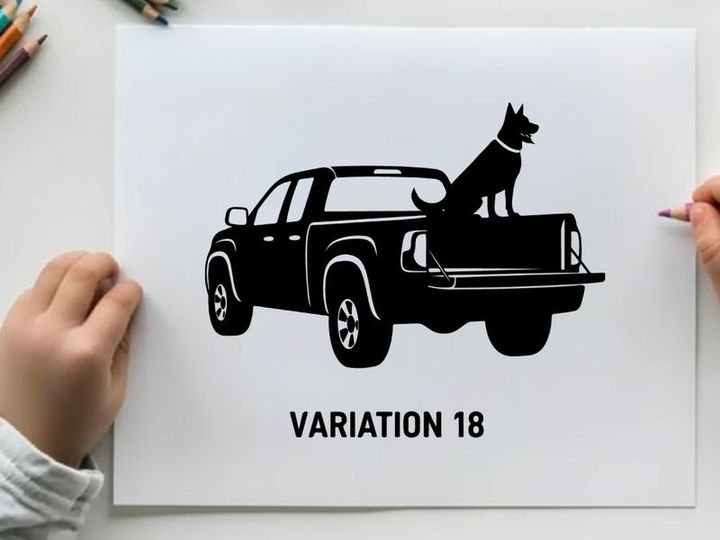 Silhouette of dog sitting in the back of a pickup truck